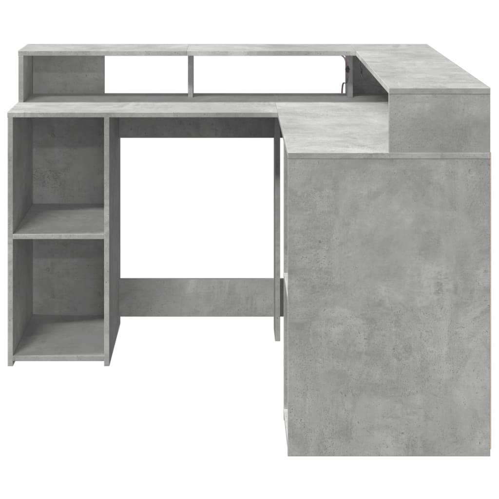 Bureau met LED-verlichting 130x130x91 cm hout betongrijs is nu te koop bij PeponiXL, paradijselijk wonen!