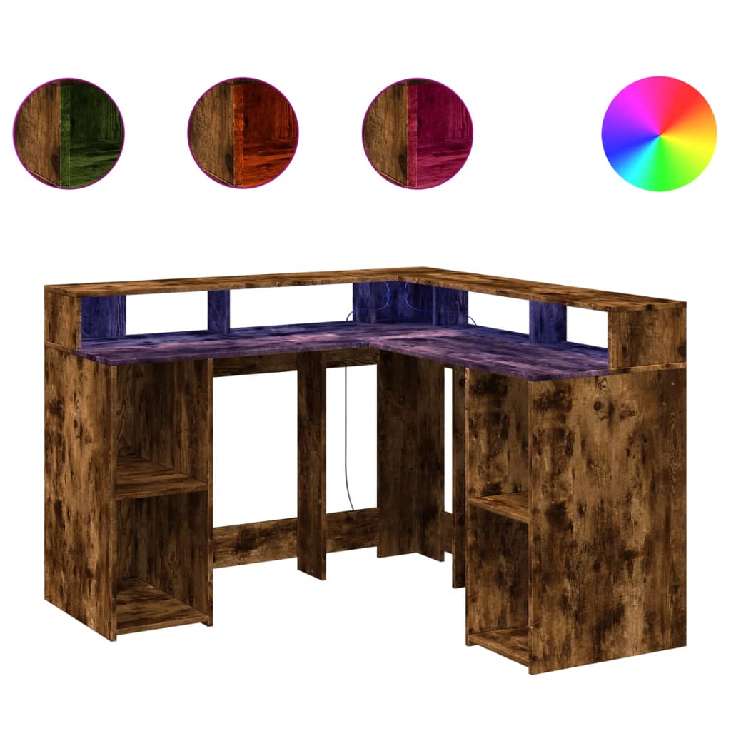 Bureau met LED-verlichting 130x130x91 cm hout gerookt eiken is nu te koop bij PeponiXL, paradijselijk wonen!