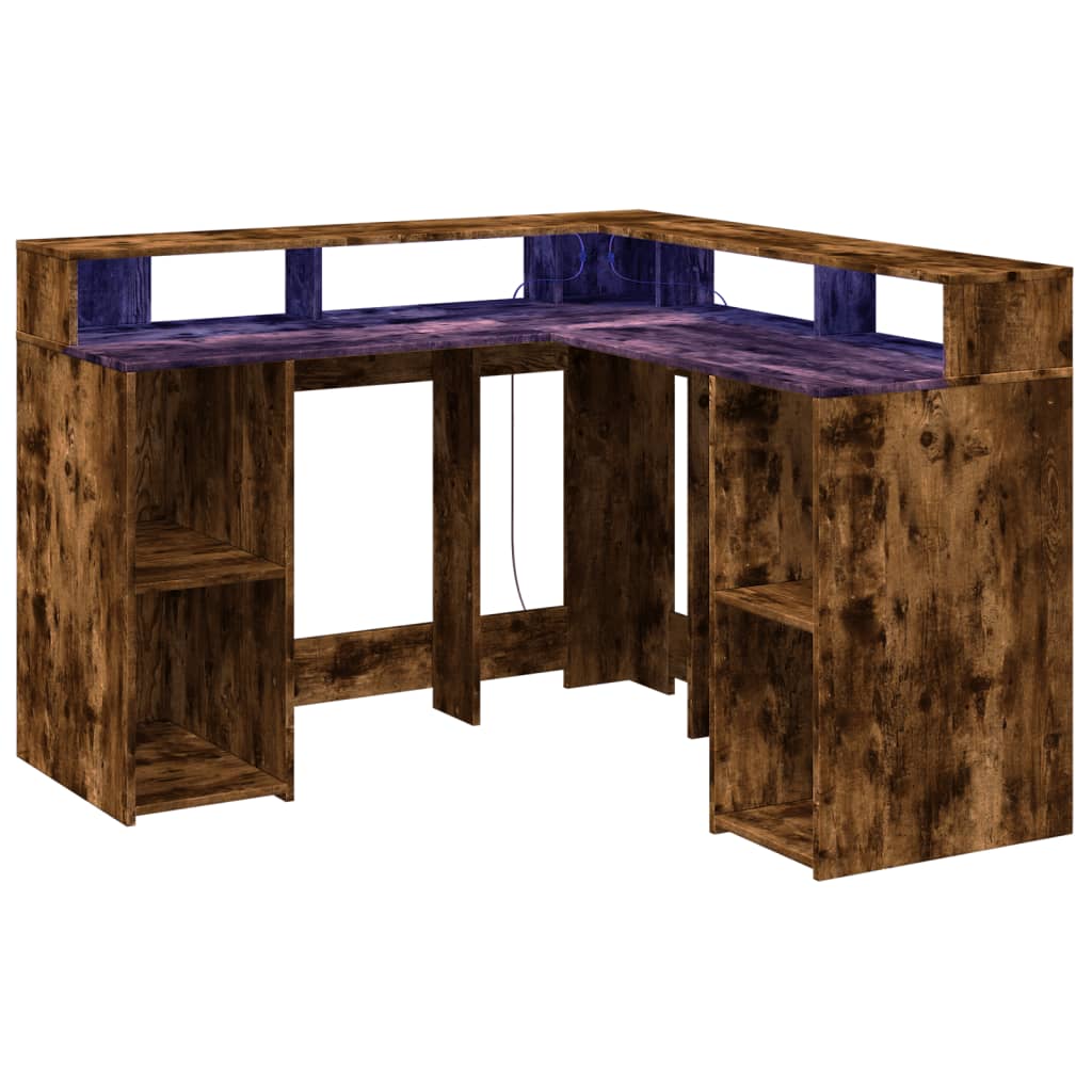 Bureau met LED-verlichting 130x130x91 cm hout gerookt eiken is nu te koop bij PeponiXL, paradijselijk wonen!