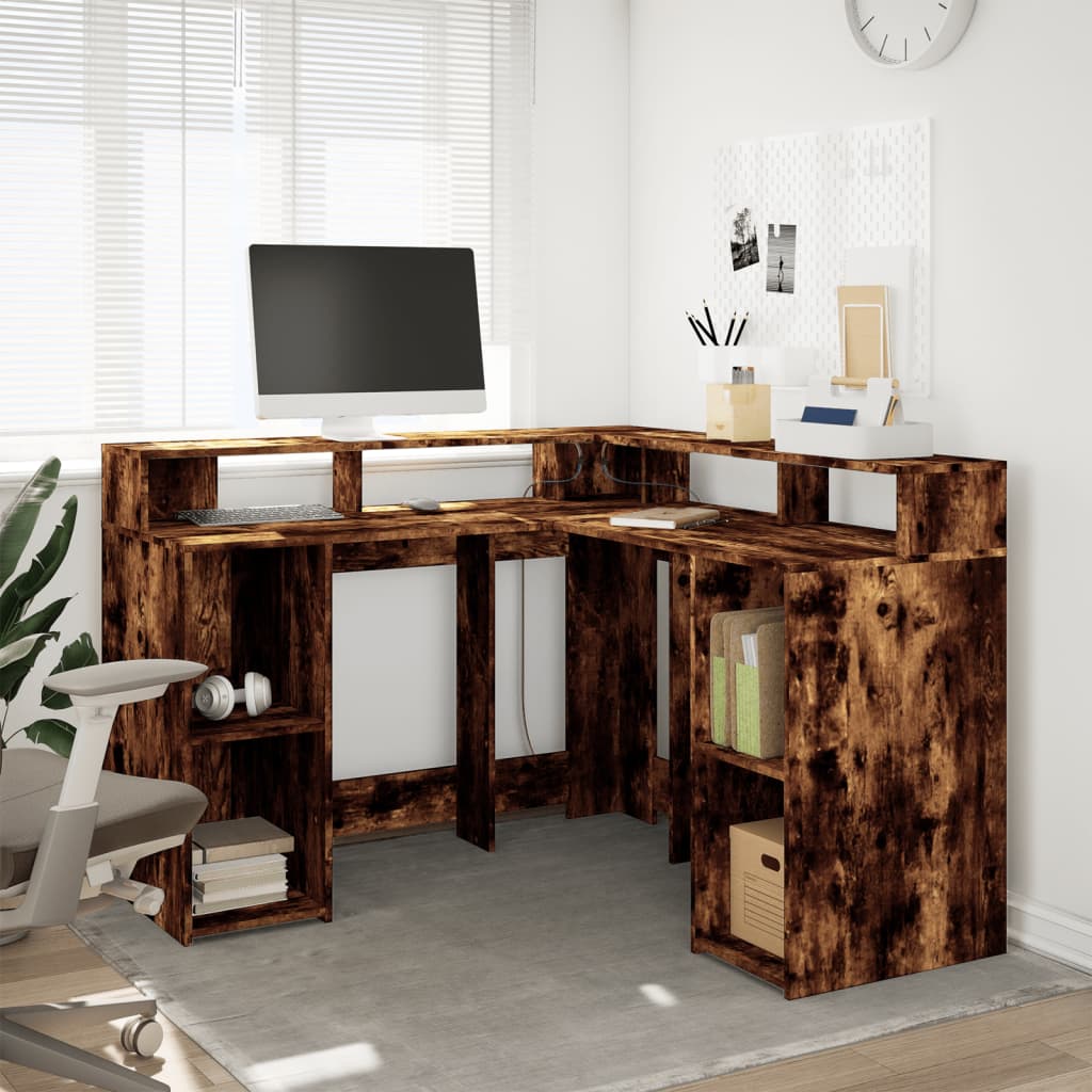 Bureau met LED-verlichting 130x130x91 cm hout gerookt eiken is nu te koop bij PeponiXL, paradijselijk wonen!