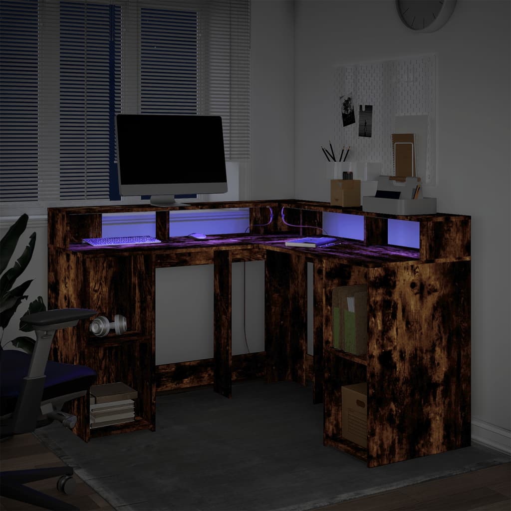 Bureau met LED-verlichting 130x130x91 cm hout gerookt eiken is nu te koop bij PeponiXL, paradijselijk wonen!