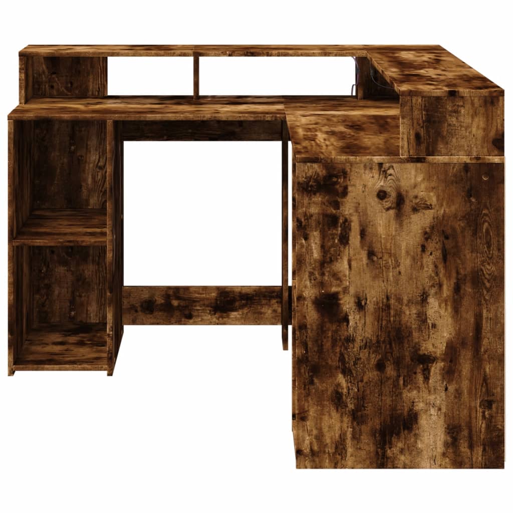 Bureau met LED-verlichting 130x130x91 cm hout gerookt eiken is nu te koop bij PeponiXL, paradijselijk wonen!