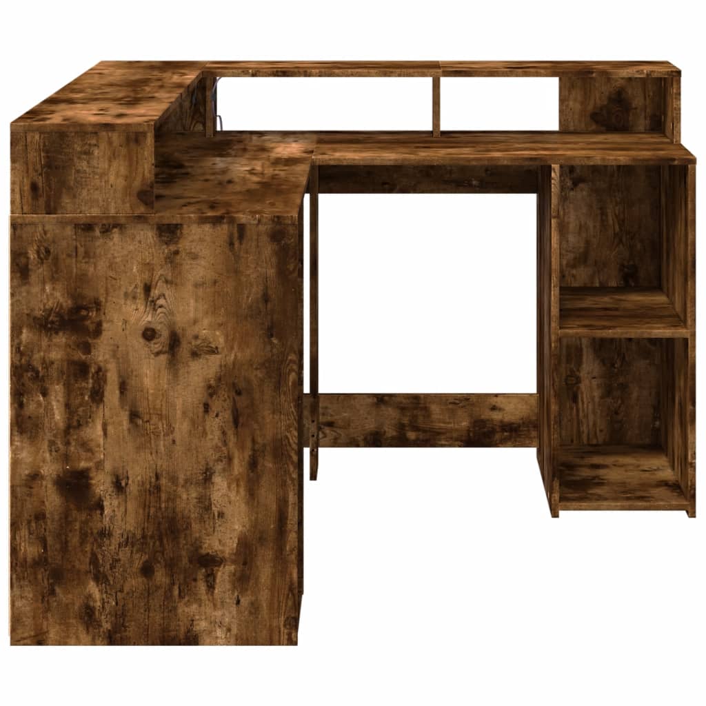 Bureau met LED-verlichting 130x130x91 cm hout gerookt eiken is nu te koop bij PeponiXL, paradijselijk wonen!