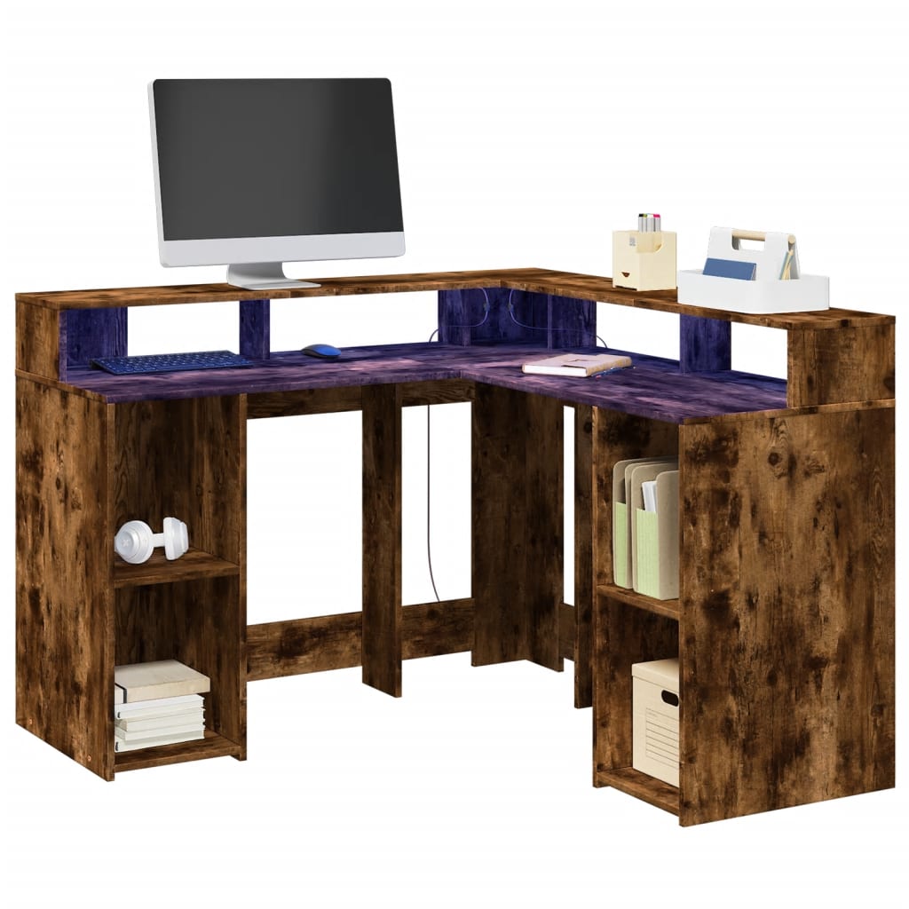 Bureau met LED-verlichting 130x130x91 cm hout gerookt eiken is nu te koop bij PeponiXL, paradijselijk wonen!