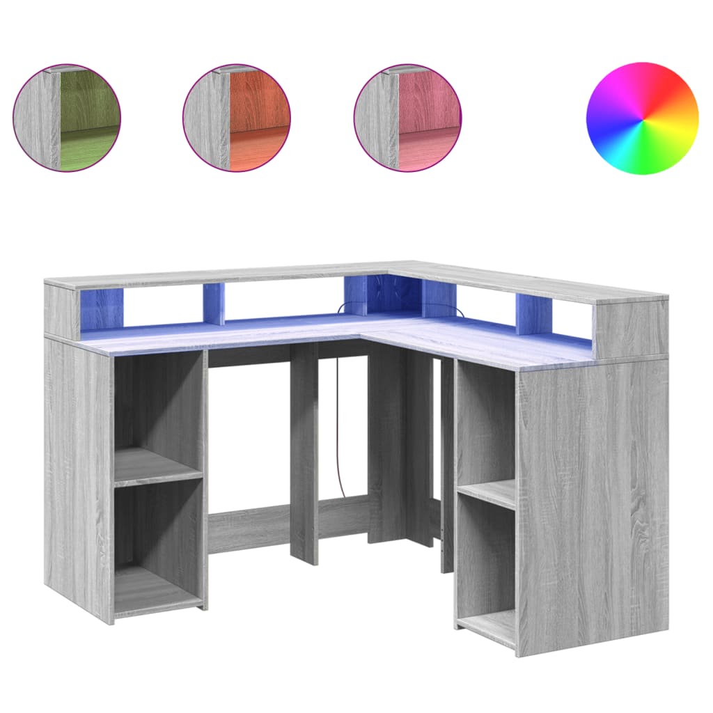 Bureau met LED-verlichting 130x130x91 cm hout grijs sonoma is nu te koop bij PeponiXL, paradijselijk wonen!