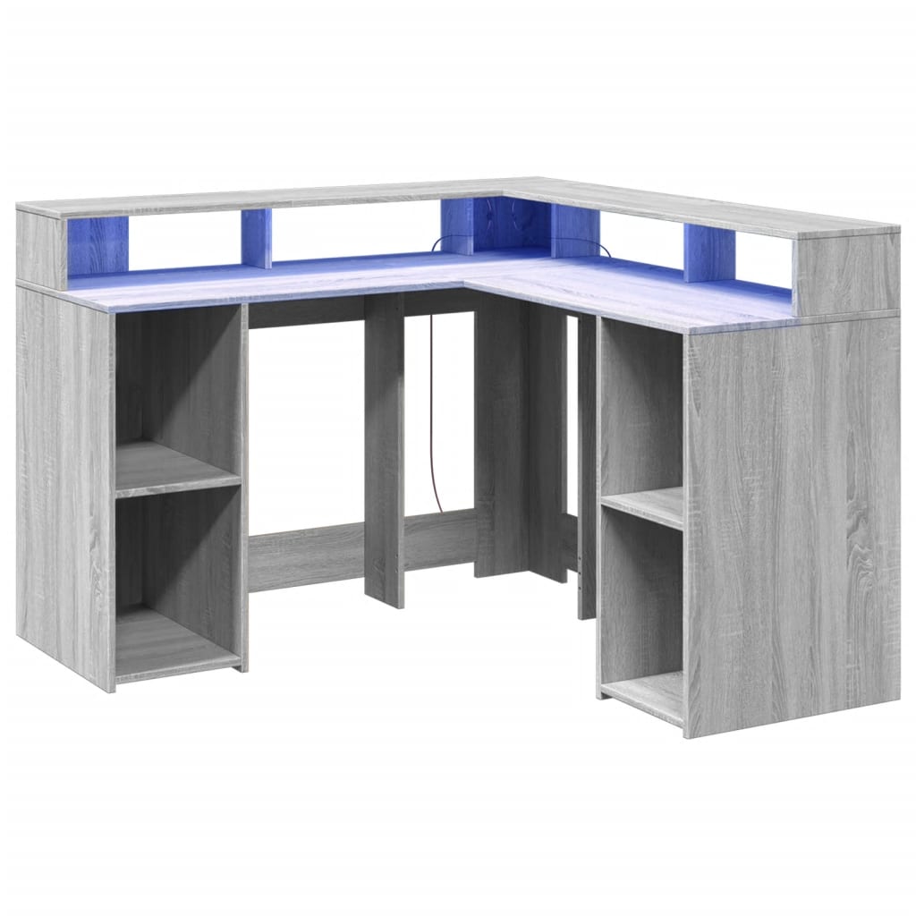 Bureau met LED-verlichting 130x130x91 cm hout grijs sonoma is nu te koop bij PeponiXL, paradijselijk wonen!