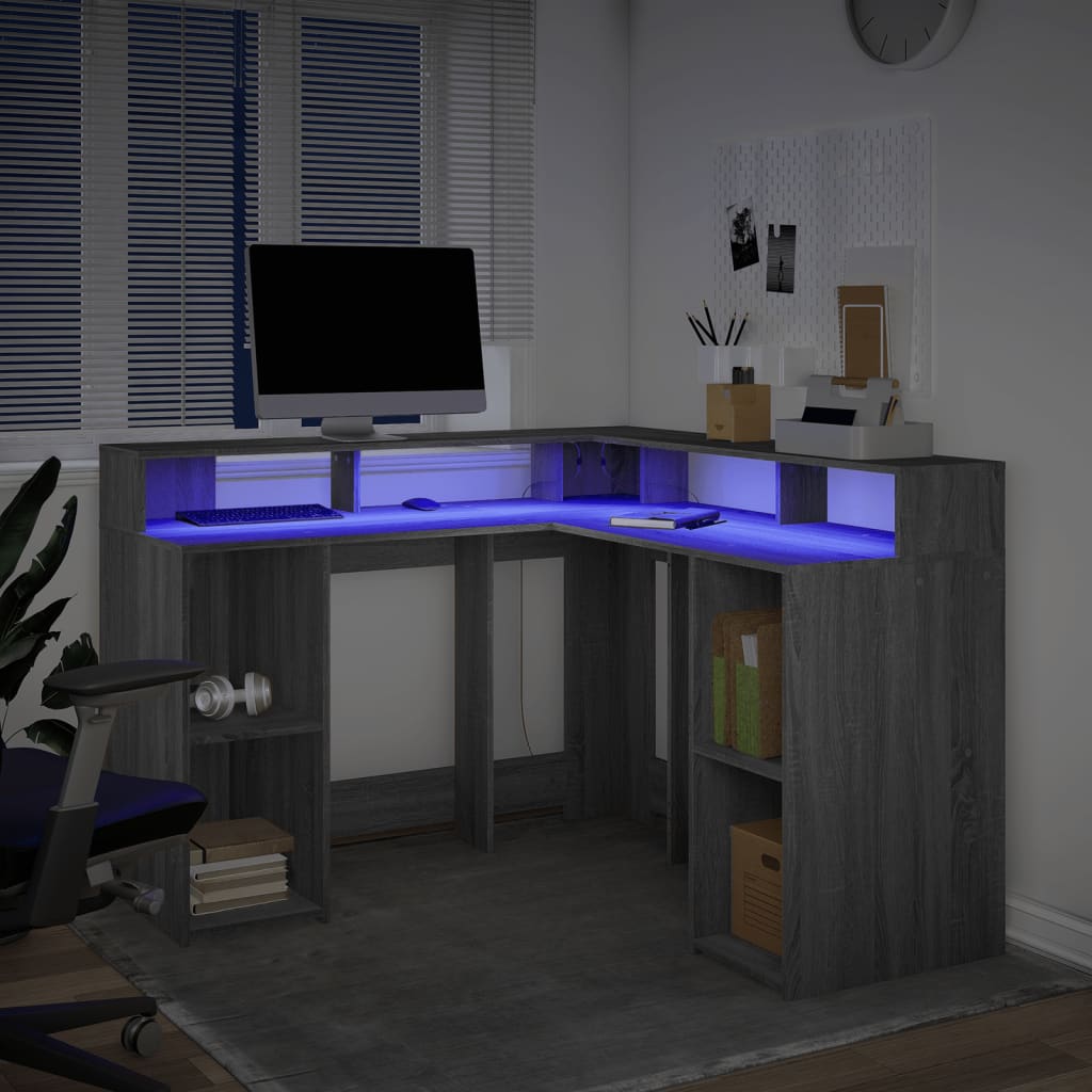Bureau met LED-verlichting 130x130x91 cm hout grijs sonoma is nu te koop bij PeponiXL, paradijselijk wonen!