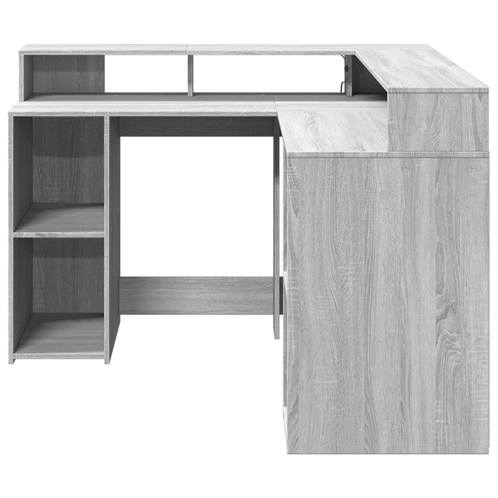Bureau met LED-verlichting 130x130x91 cm hout grijs sonoma is nu te koop bij PeponiXL, paradijselijk wonen!