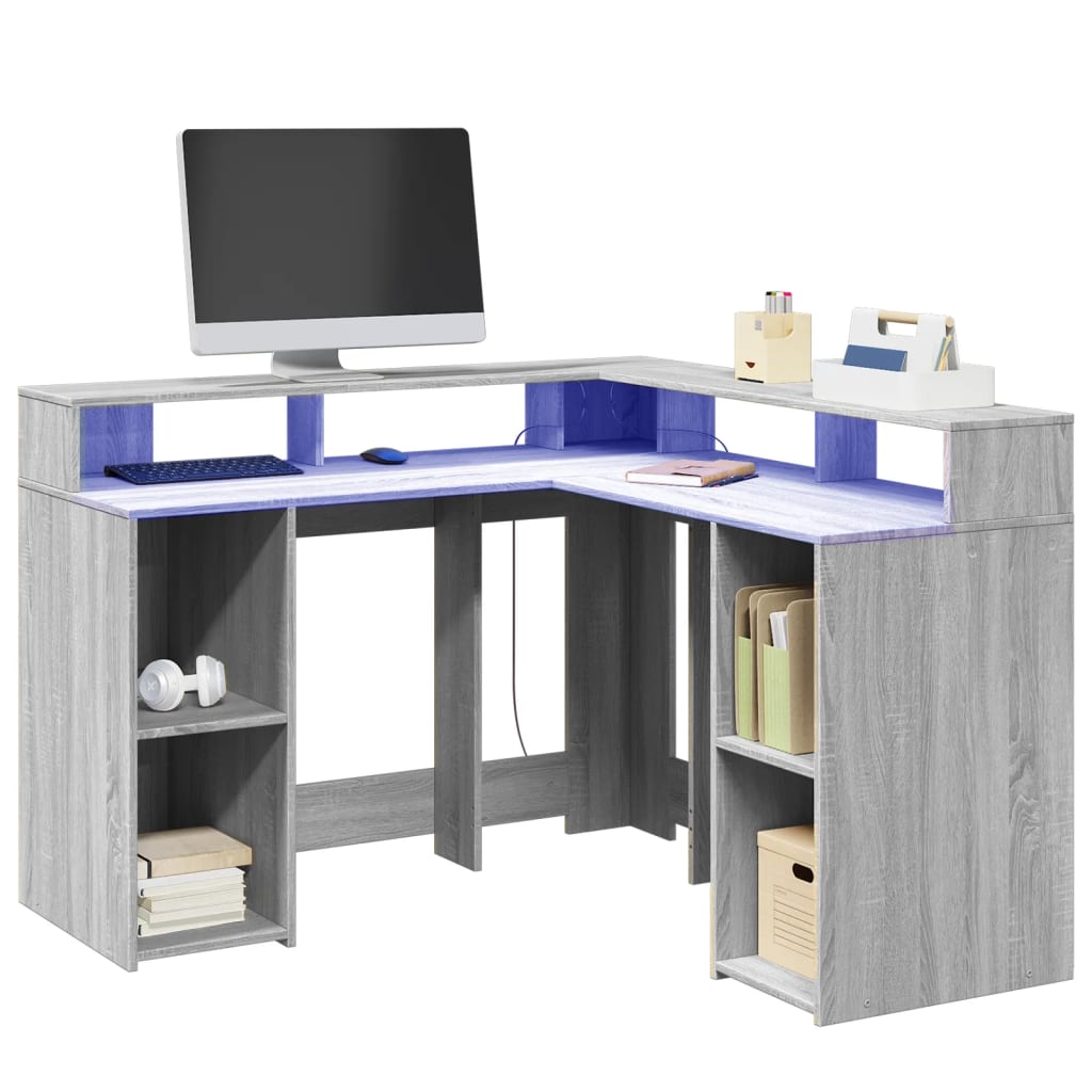 Bureau met LED-verlichting 130x130x91 cm hout grijs sonoma is nu te koop bij PeponiXL, paradijselijk wonen!