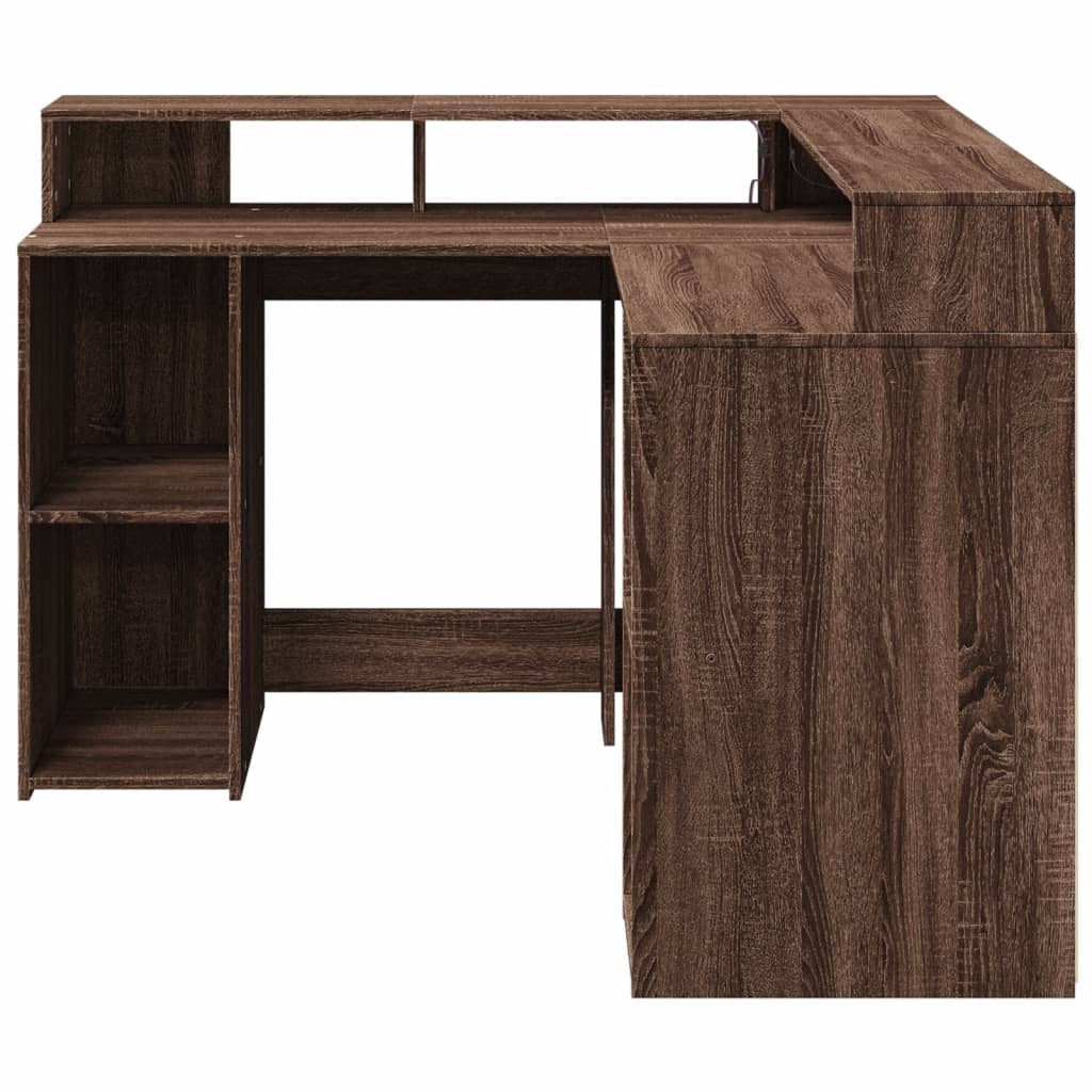 Bureau met LED-verlichting 130x130x91 cm hout bruin eikenkleur is nu te koop bij PeponiXL, paradijselijk wonen!