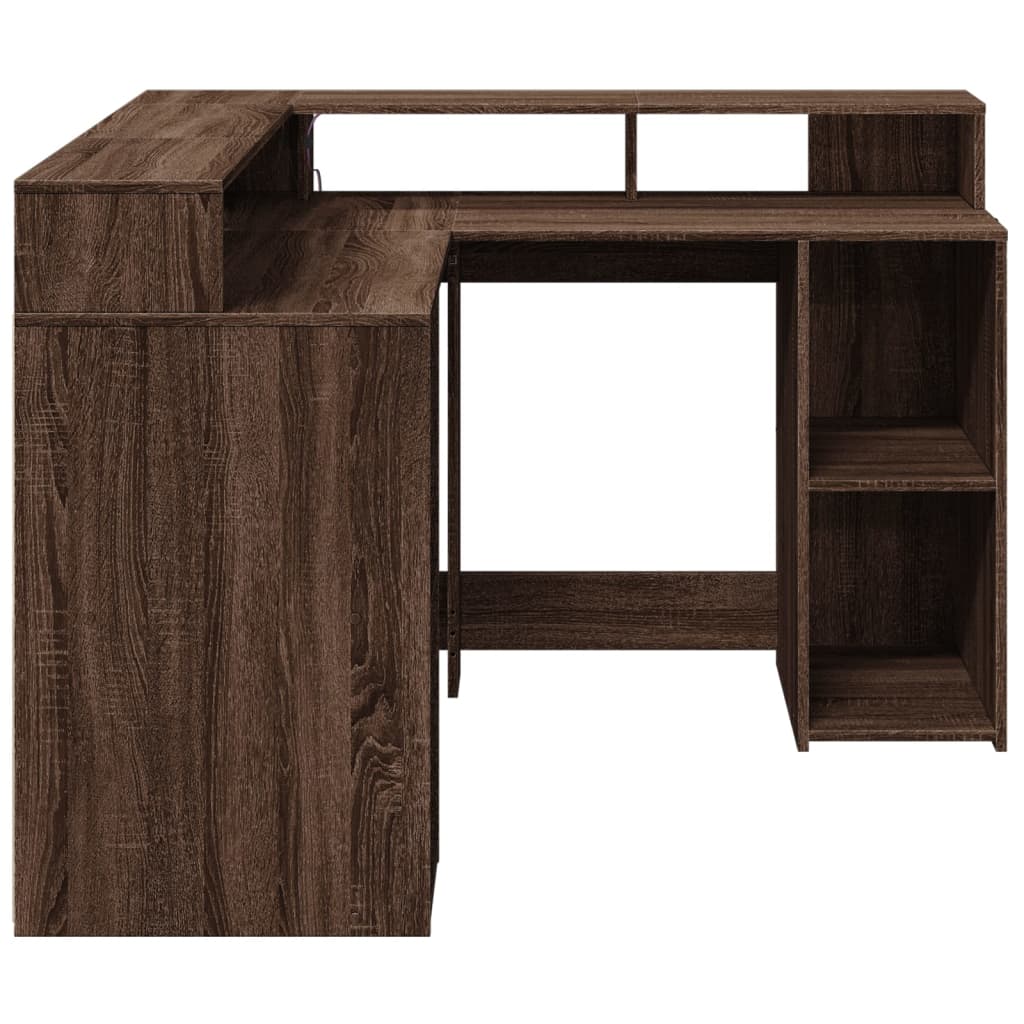 Bureau met LED-verlichting 130x130x91 cm hout bruin eikenkleur is nu te koop bij PeponiXL, paradijselijk wonen!