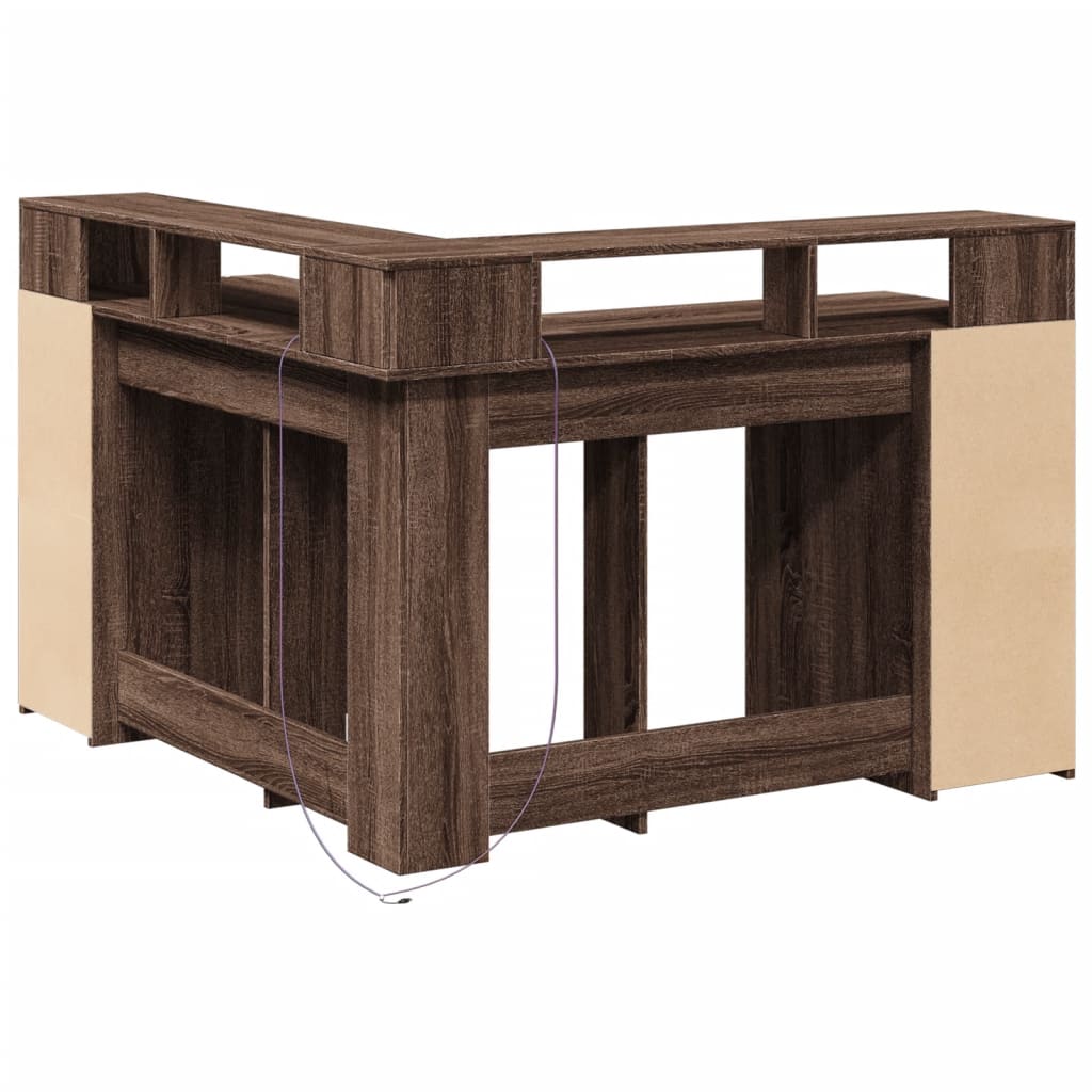 Bureau met LED-verlichting 130x130x91 cm hout bruin eikenkleur is nu te koop bij PeponiXL, paradijselijk wonen!