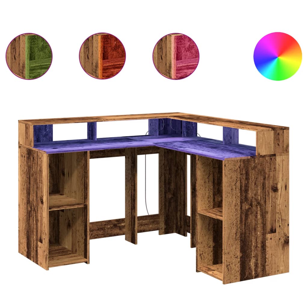 Bureau met LED-verlichting 130x130x91 cm bewerkt hout oud hout is nu te koop bij PeponiXL, paradijselijk wonen!