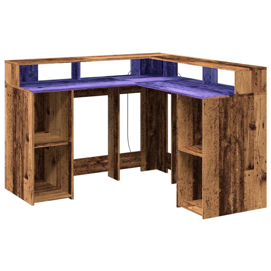 Bureau met LED-verlichting 130x130x91 cm bewerkt hout oud hout is nu te koop bij PeponiXL, paradijselijk wonen!