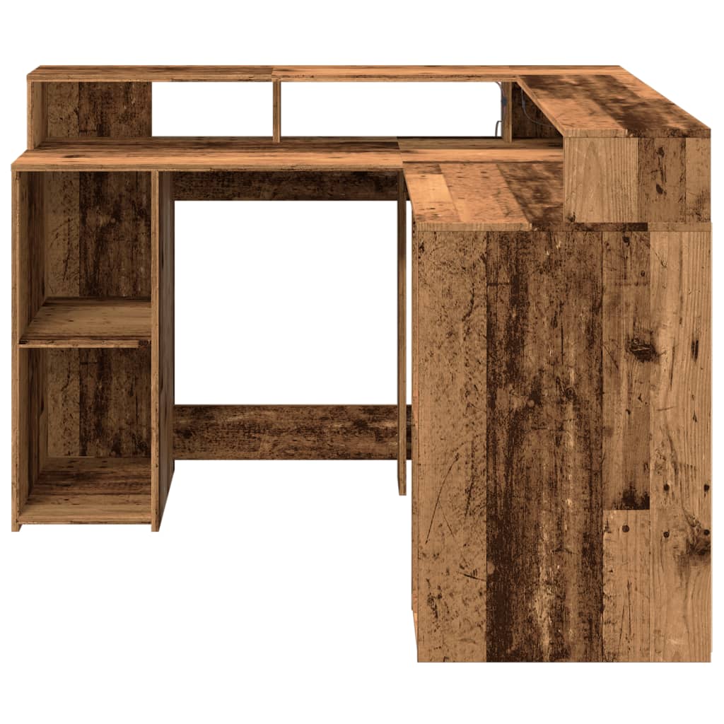 Bureau met LED-verlichting 130x130x91 cm bewerkt hout oud hout is nu te koop bij PeponiXL, paradijselijk wonen!
