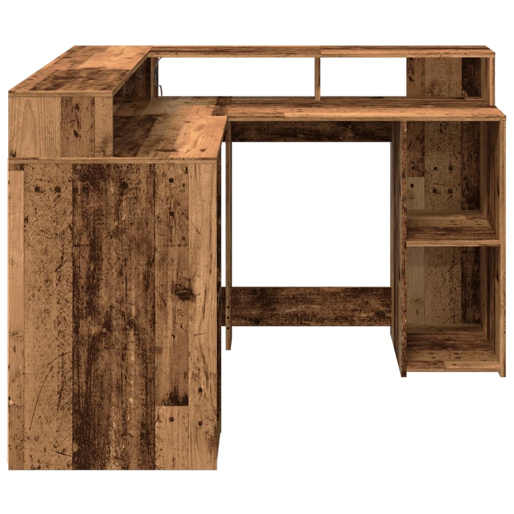 Bureau met LED-verlichting 130x130x91 cm bewerkt hout oud hout is nu te koop bij PeponiXL, paradijselijk wonen!