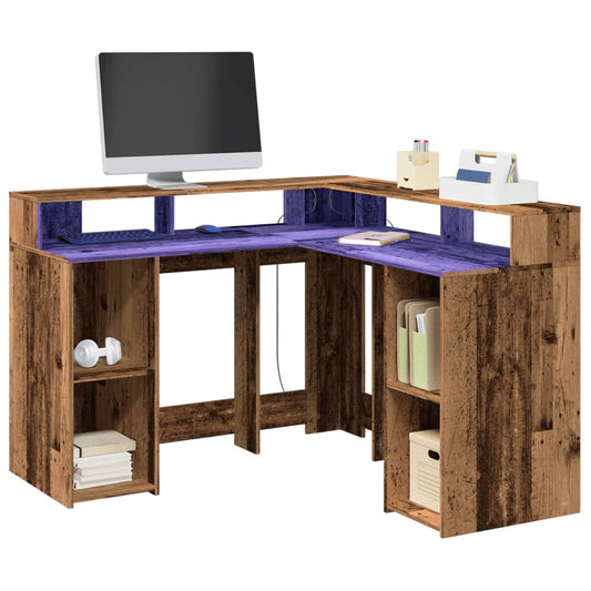 Bureau met LED-verlichting 130x130x91 cm bewerkt hout oud hout is nu te koop bij PeponiXL, paradijselijk wonen!