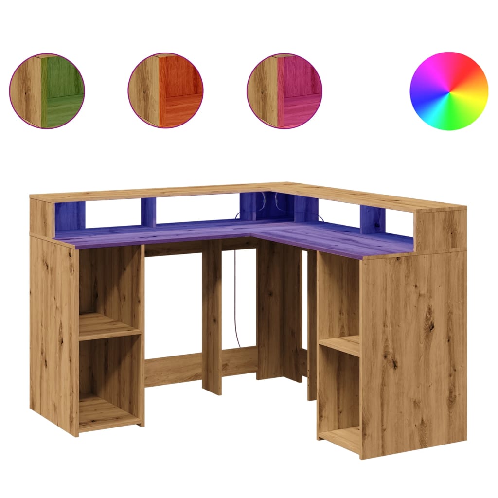 Bureau met LED-verlichting 130x130x91 cm hout artisanaal eiken is nu te koop bij PeponiXL, paradijselijk wonen!