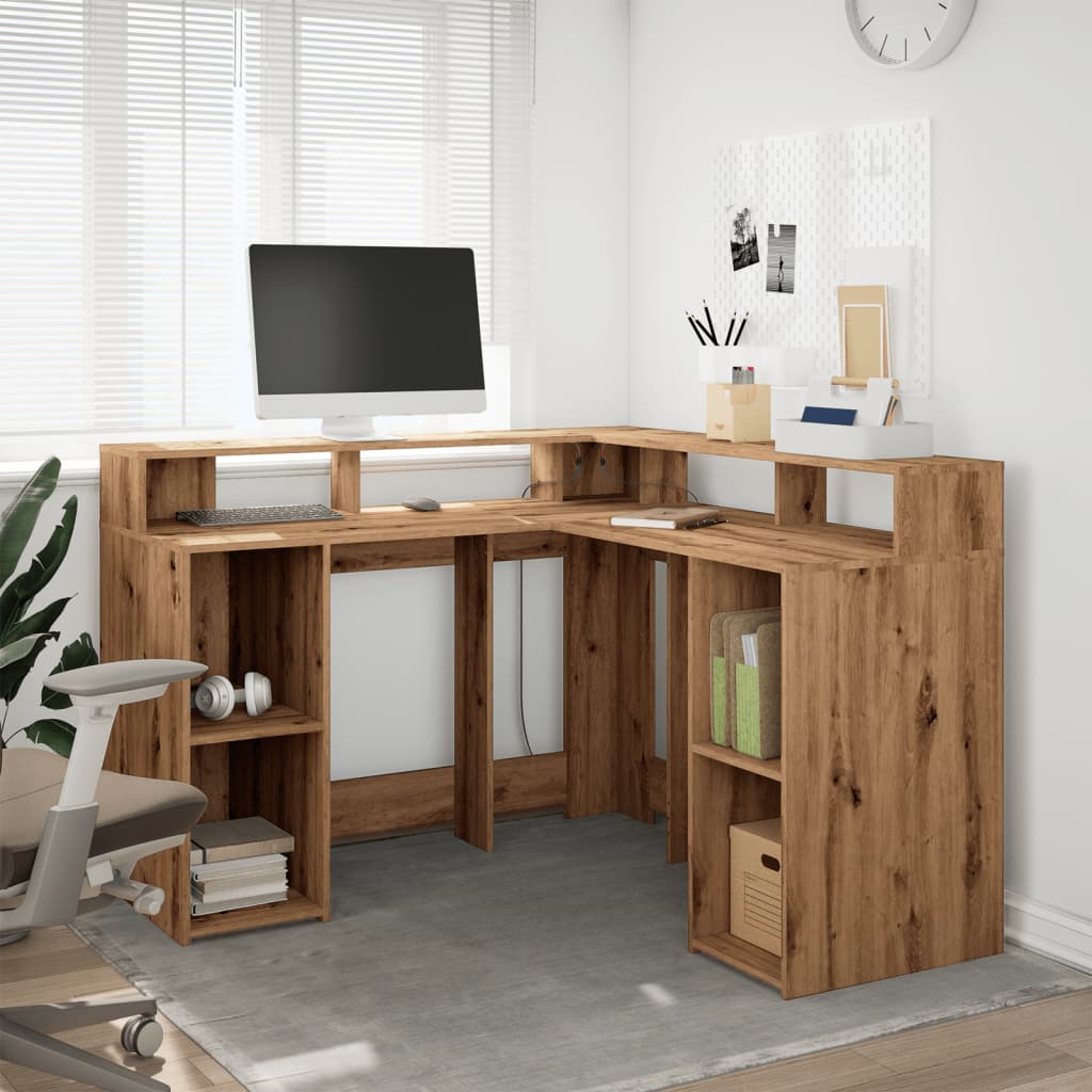 Bureau met LED-verlichting 130x130x91 cm hout artisanaal eiken is nu te koop bij PeponiXL, paradijselijk wonen!