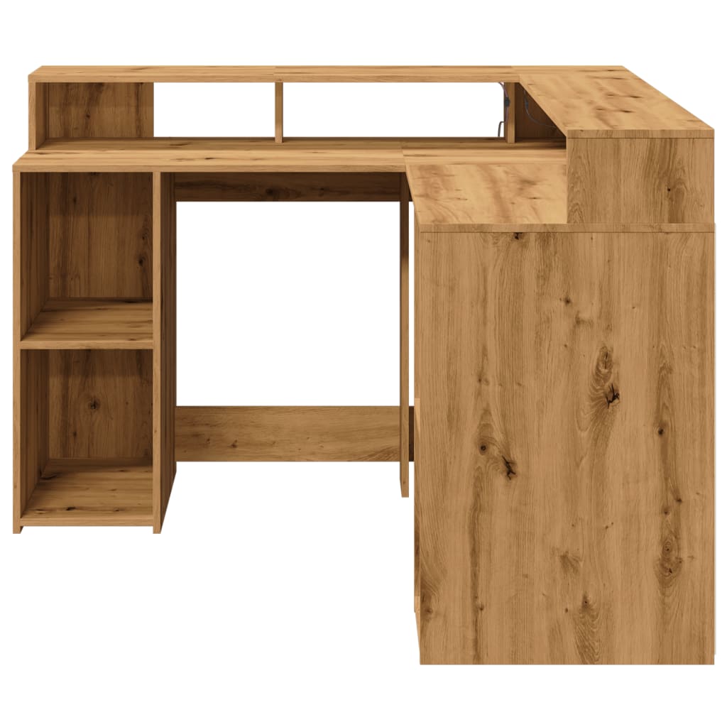 Bureau met LED-verlichting 130x130x91 cm hout artisanaal eiken is nu te koop bij PeponiXL, paradijselijk wonen!