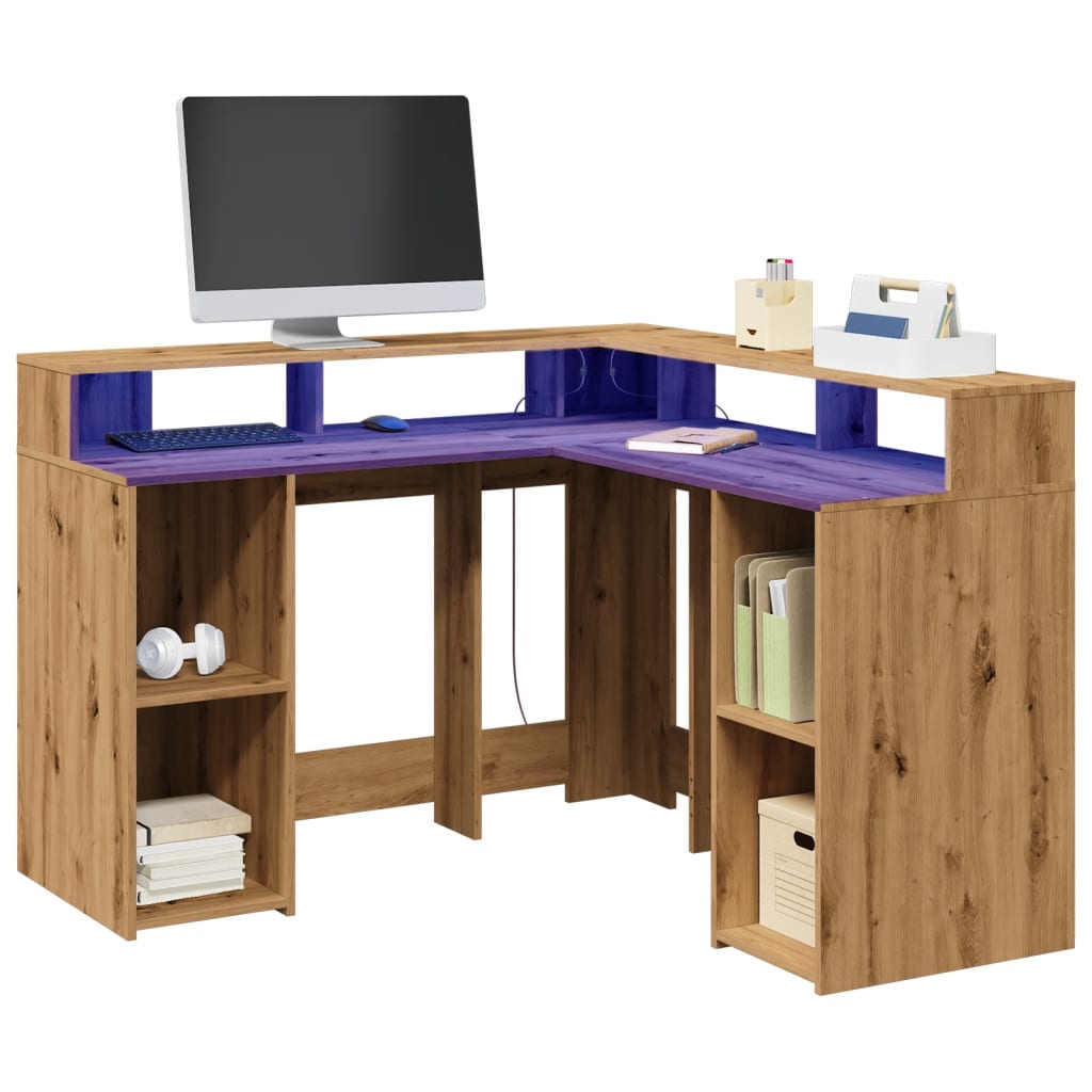 Bureau met LED-verlichting 130x130x91 cm hout artisanaal eiken is nu te koop bij PeponiXL, paradijselijk wonen!