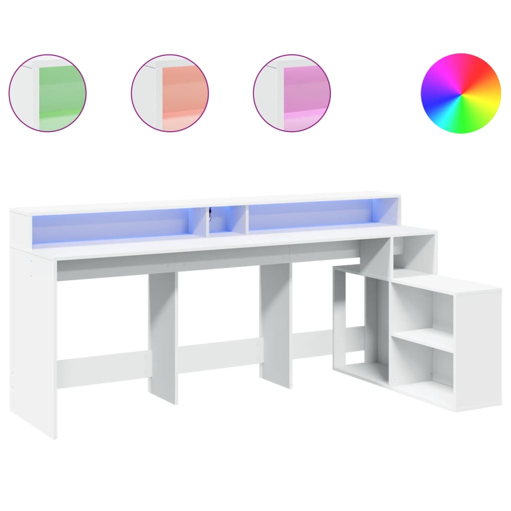 Bureau met LED-verlichting 200x104x91 cm bewerkt hout wit is nu te koop bij PeponiXL, paradijselijk wonen!