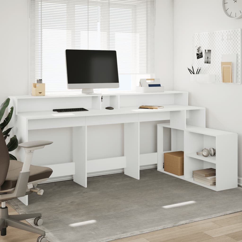 Bureau met LED-verlichting 200x104x91 cm bewerkt hout wit is nu te koop bij PeponiXL, paradijselijk wonen!