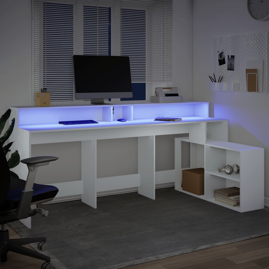 Bureau met LED-verlichting 200x104x91 cm bewerkt hout wit is nu te koop bij PeponiXL, paradijselijk wonen!
