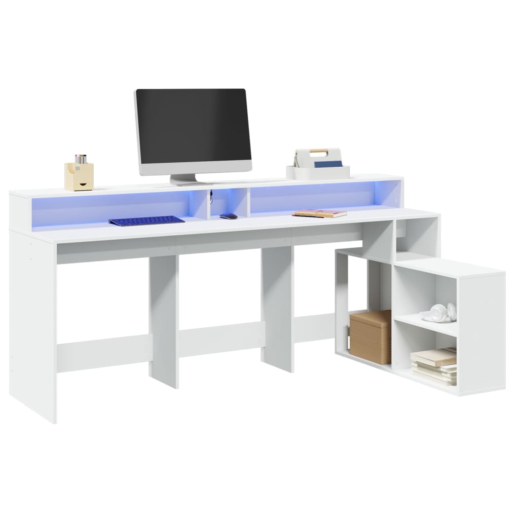 Bureau met LED-verlichting 200x104x91 cm bewerkt hout wit is nu te koop bij PeponiXL, paradijselijk wonen!