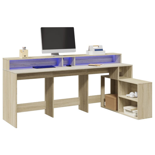 Bureau met LED-verlichting 200x104x91 cm hout sonoma eikenkleur is nu te koop bij PeponiXL, paradijselijk wonen!