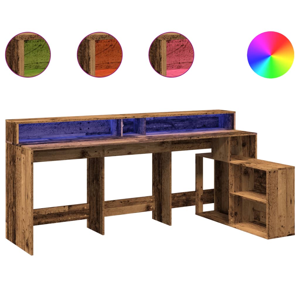 Bureau met LED-verlichting 200x104x91 cm bewerkt hout oud hout is nu te koop bij PeponiXL, paradijselijk wonen!