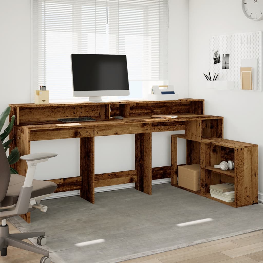Bureau met LED-verlichting 200x104x91 cm bewerkt hout oud hout is nu te koop bij PeponiXL, paradijselijk wonen!