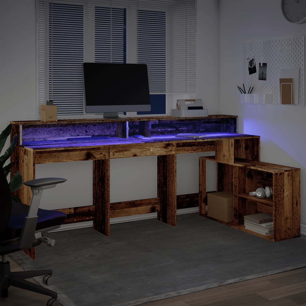 Bureau met LED-verlichting 200x104x91 cm bewerkt hout oud hout is nu te koop bij PeponiXL, paradijselijk wonen!