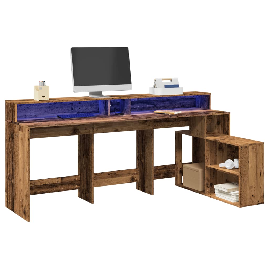 Bureau met LED-verlichting 200x104x91 cm bewerkt hout oud hout is nu te koop bij PeponiXL, paradijselijk wonen!