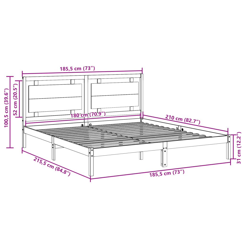 Bedframe extra lang zonder matras massief hout 180x210 cm is nu te koop bij PeponiXL, paradijselijk wonen!