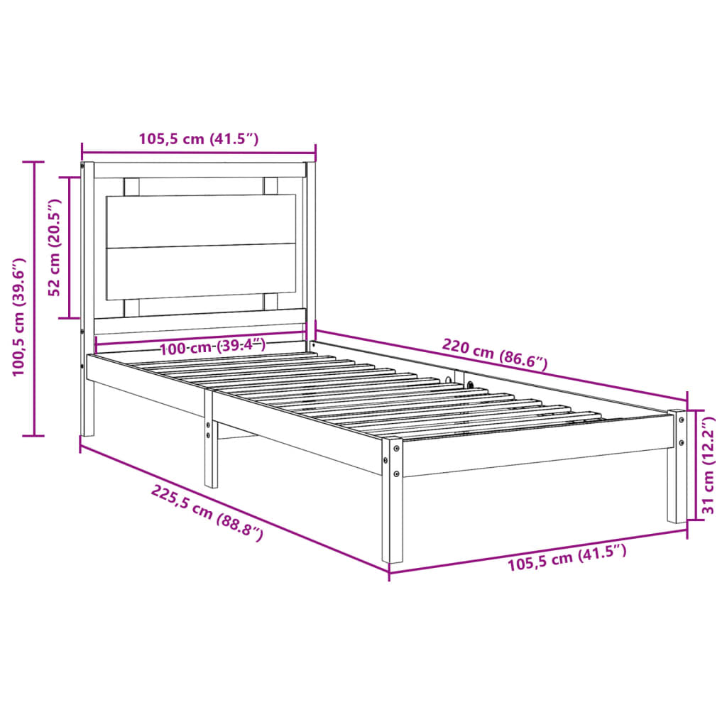Bedframe extra lang zonder matras massief hout 100x220 cm is nu te koop bij PeponiXL, paradijselijk wonen!