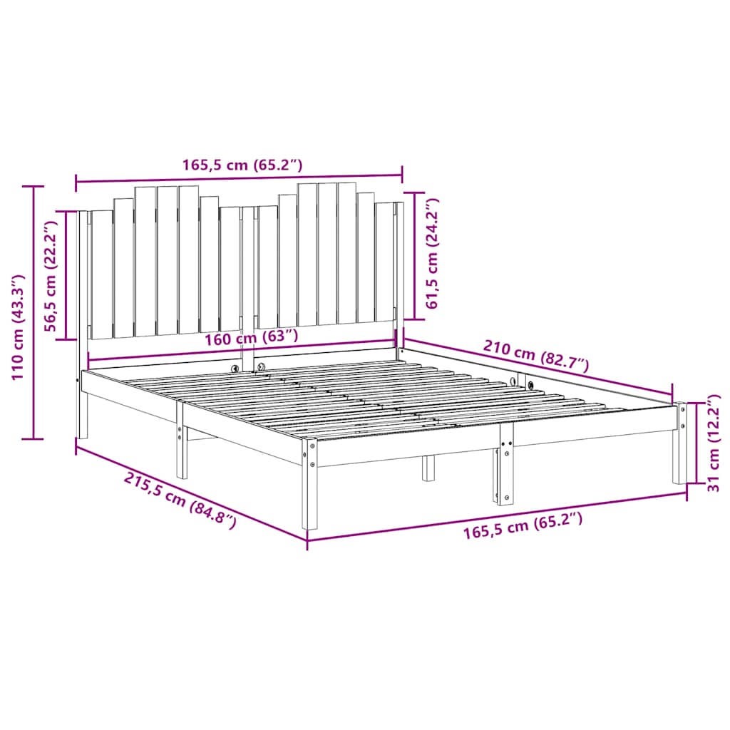 Bedframe extra lang zonder matras massief hout 160x210 cm is nu te koop bij PeponiXL, paradijselijk wonen!
