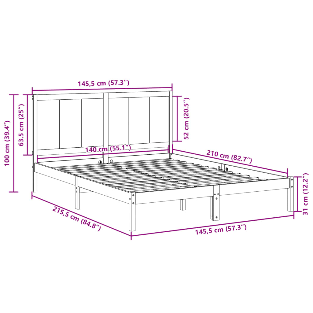 Bedframe extra lang zonder matras massief hout 140x210 cm is nu te koop bij PeponiXL, paradijselijk wonen!