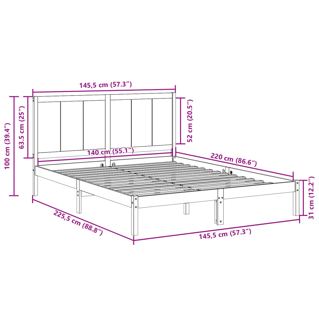 Bedframe extra lang zonder matras massief hout 140x220 cm is nu te koop bij PeponiXL, paradijselijk wonen!