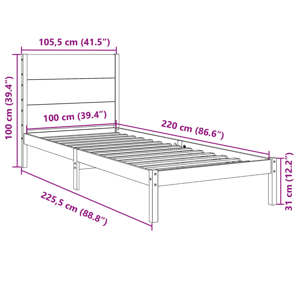 Bedframe extra lang zonder matras massief hout 100x220 cm is nu te koop bij PeponiXL, paradijselijk wonen!