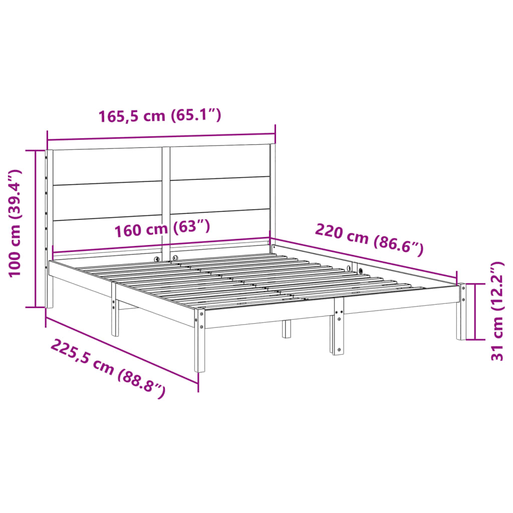 Bedframe extra lang zonder matras massief hout 160x220 cm is nu te koop bij PeponiXL, paradijselijk wonen!