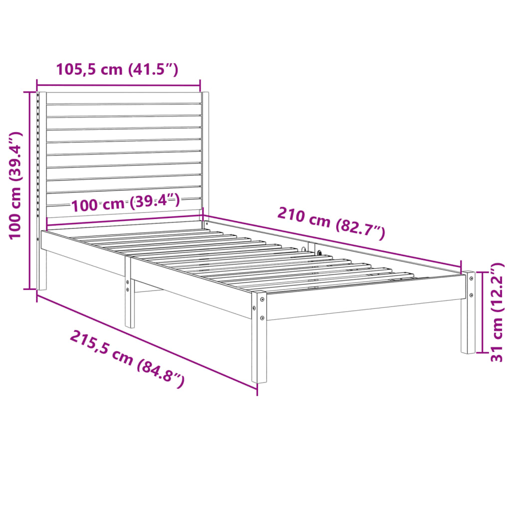 Bedframe extra lang zonder matras massief hout 100x210 cm is nu te koop bij PeponiXL, paradijselijk wonen!