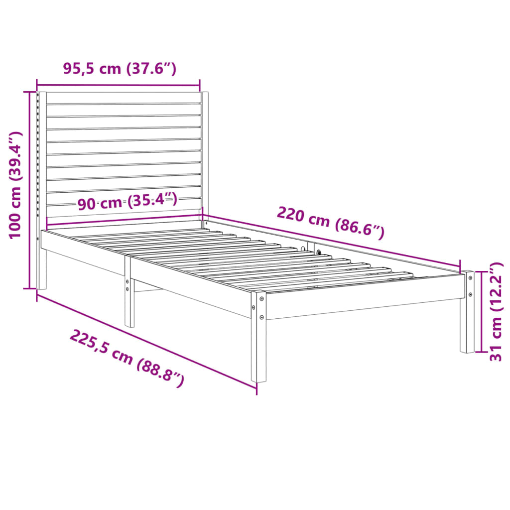 Bedframe extra lang zonder matras massief hout 90x220 cm is nu te koop bij PeponiXL, paradijselijk wonen!