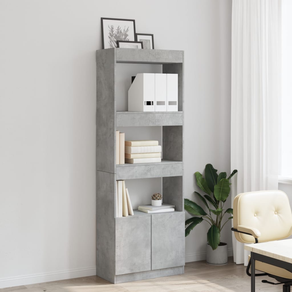 Hoge kast 63x33x180 cm bewerkt hout betongrijs is nu te koop bij PeponiXL, paradijselijk wonen!