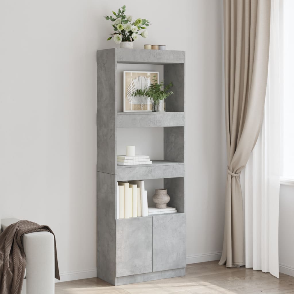 Hoge kast 63x33x180 cm bewerkt hout betongrijs is nu te koop bij PeponiXL, paradijselijk wonen!