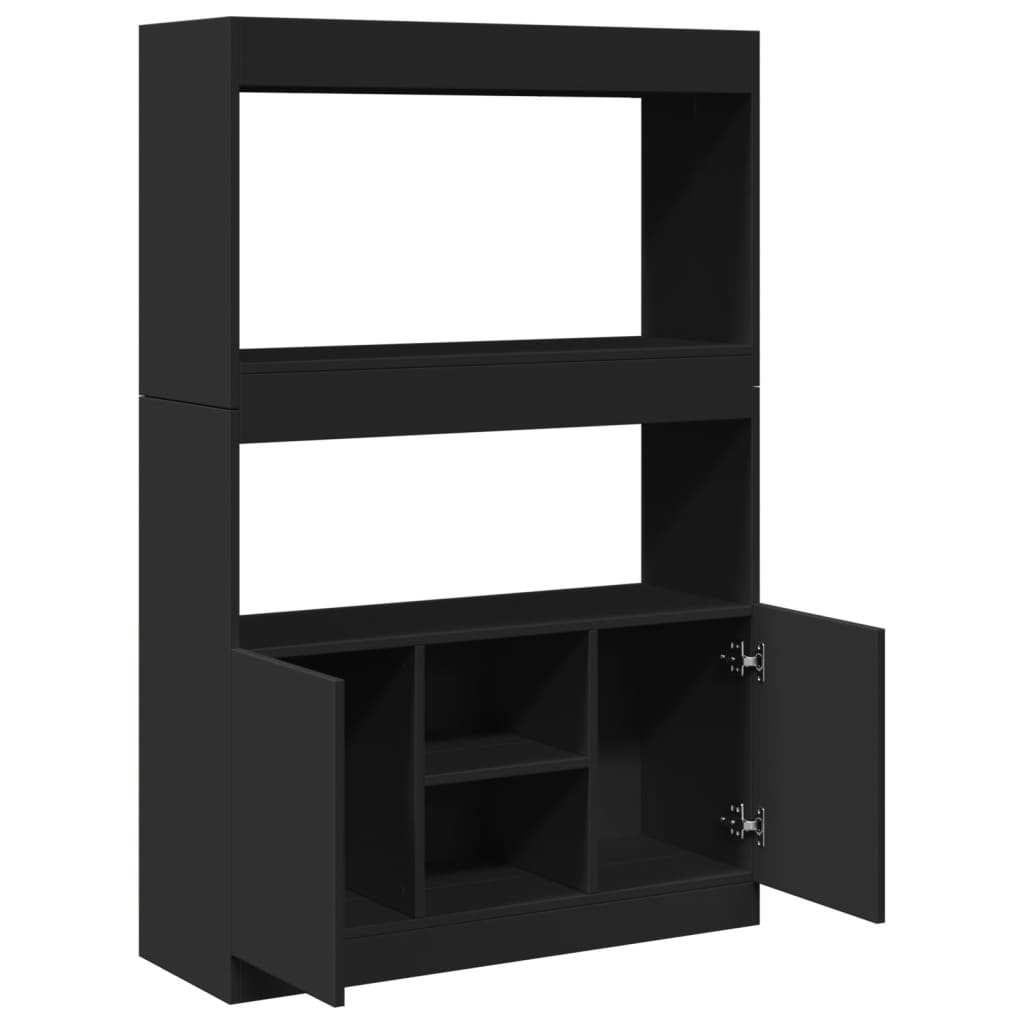 Hoge kast 92x33x140 cm bewerkt hout zwart is nu te koop bij PeponiXL, paradijselijk wonen!