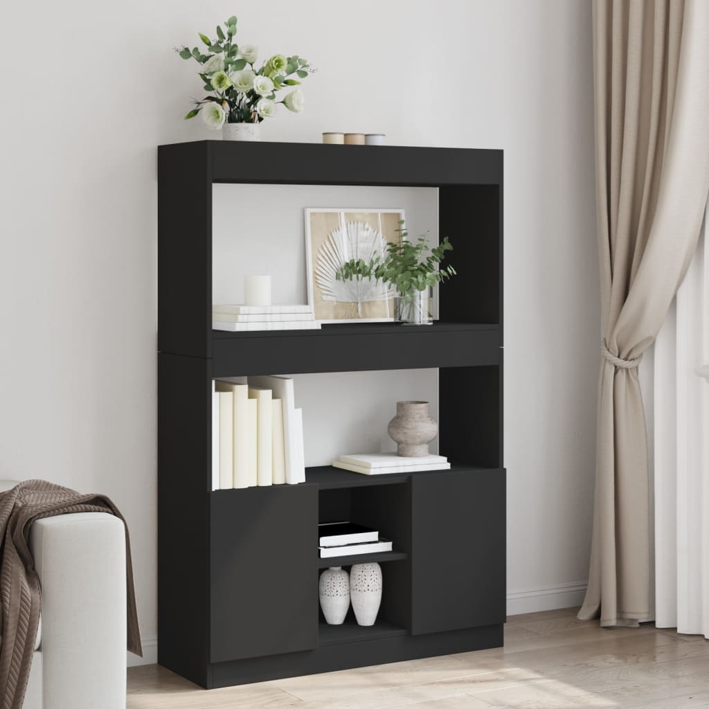 Hoge kast 92x33x140 cm bewerkt hout zwart is nu te koop bij PeponiXL, paradijselijk wonen!