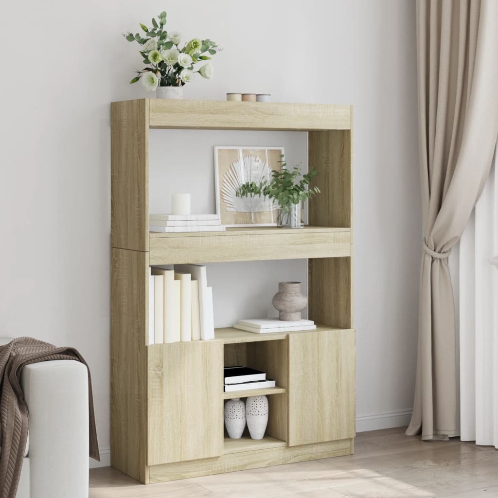 Hoge kast 92x33x140 cm bewerkt hout sonoma eikenkleurig is nu te koop bij PeponiXL, paradijselijk wonen!