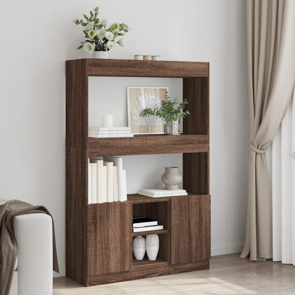 Hoge kast 92x33x140 cm bewerkt hout bruin eikenkleur is nu te koop bij PeponiXL, paradijselijk wonen!