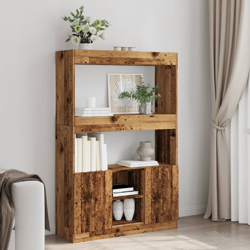 Hoge kast 92x33x140 cm bewerkt hout oud houtkleurig is nu te koop bij PeponiXL, paradijselijk wonen!